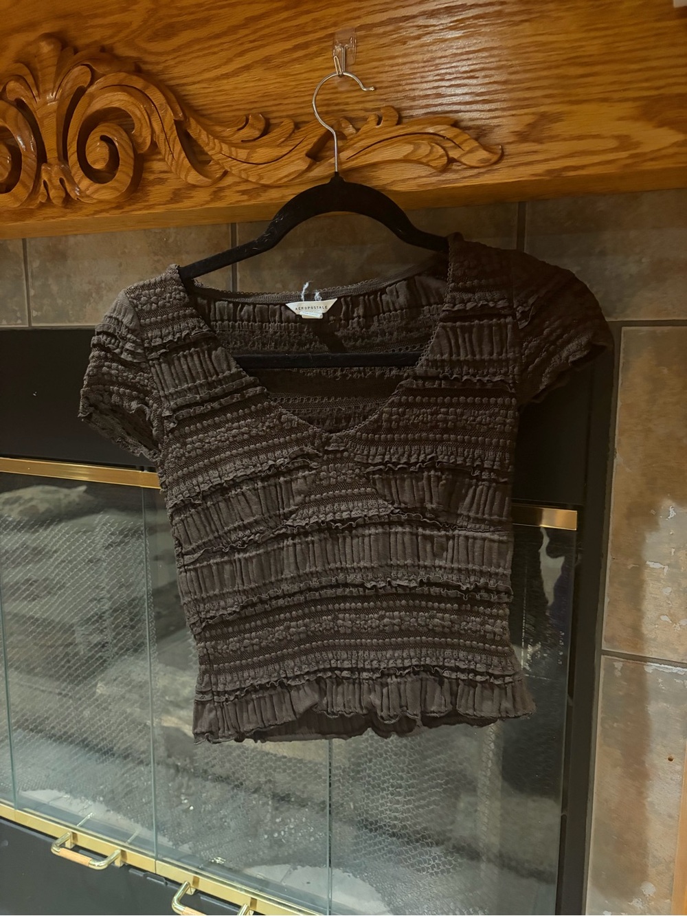 Aeropostale Black Smocked V-Neck Crop Top